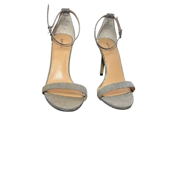 Express Metallic Silver Ankle Strap Stiletto Heels Women’s Size 9 4 inch - Picture 4 of 11